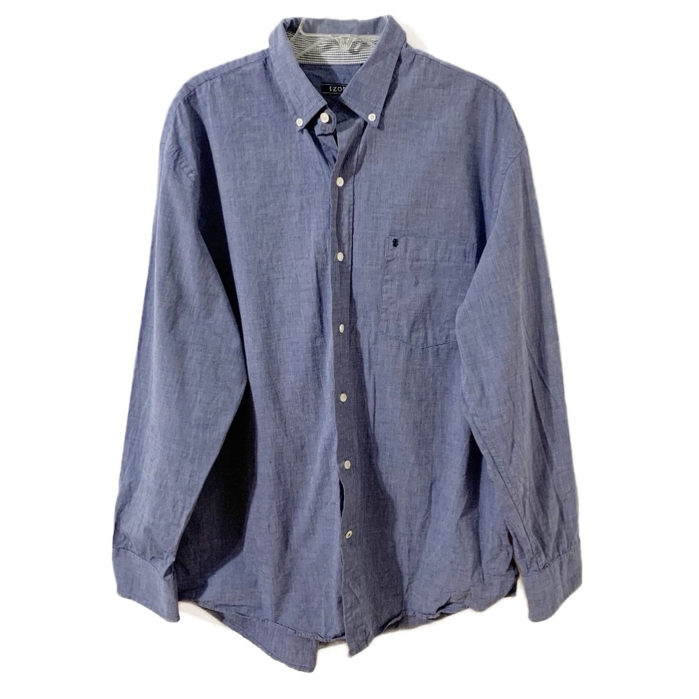 Izod Button Down Micro Stripe Long Sleeve Cotton Shirt with Contrasting Cuffs 💙